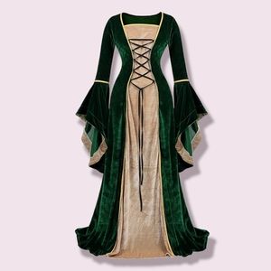 Women's Dark Green Medieval Renaissance Velvet Dress Costume